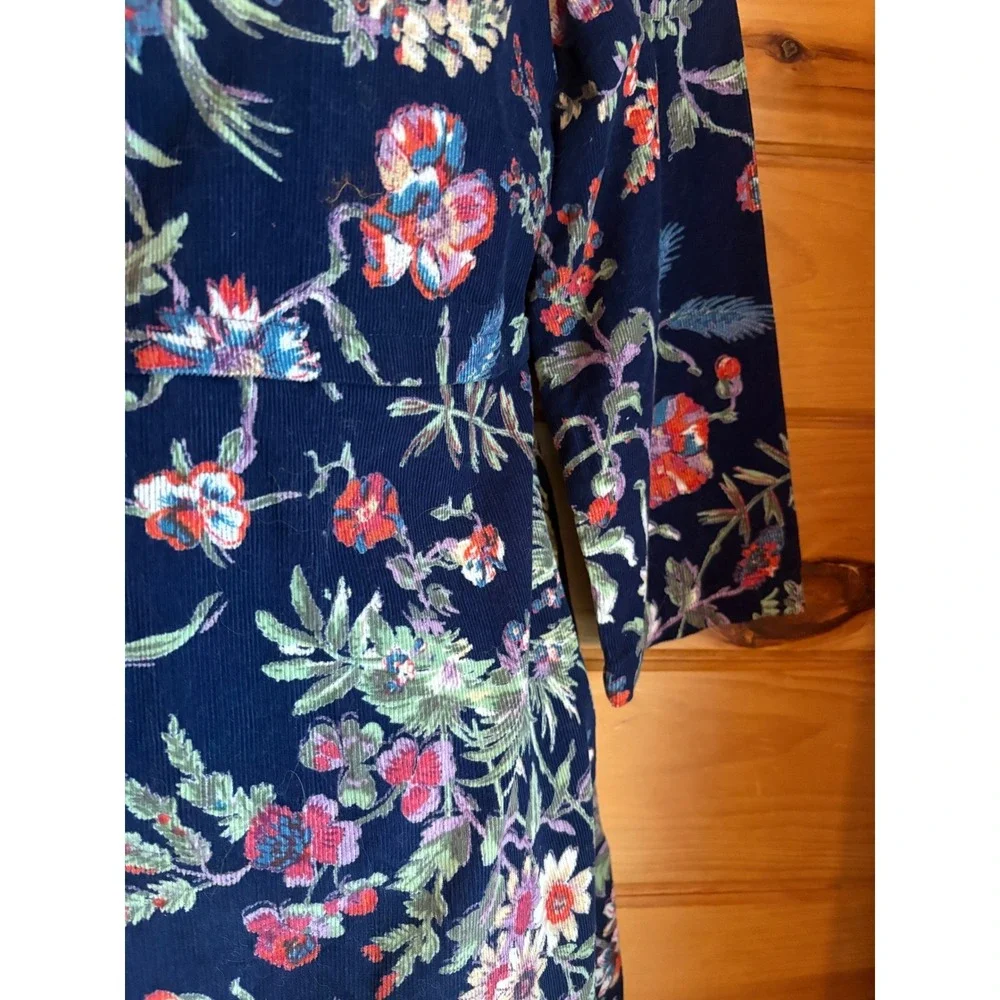 New April‎ Cornell Navy Floral Corduroy Dress XXS 3/4 Sleeve Prairie Farmhouse